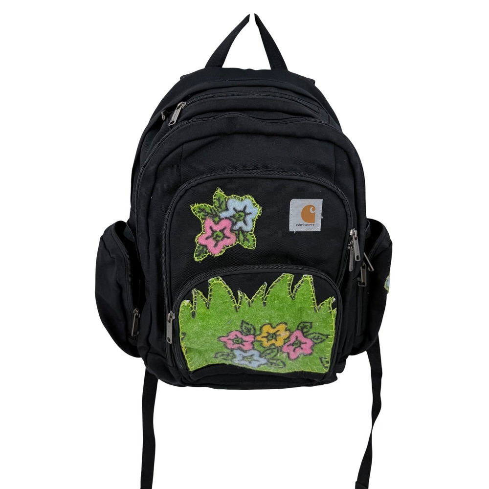 Carhartt Black Canvas Backpack Custom Floral Patches Workwear Utility Bag